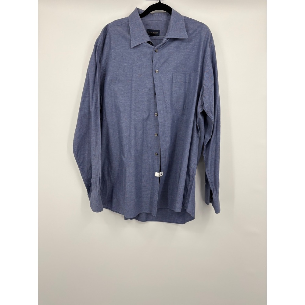 SCOTT BARBER Mens Blue Chambray Button Down Long Sleeve Dress Shirt Size XL